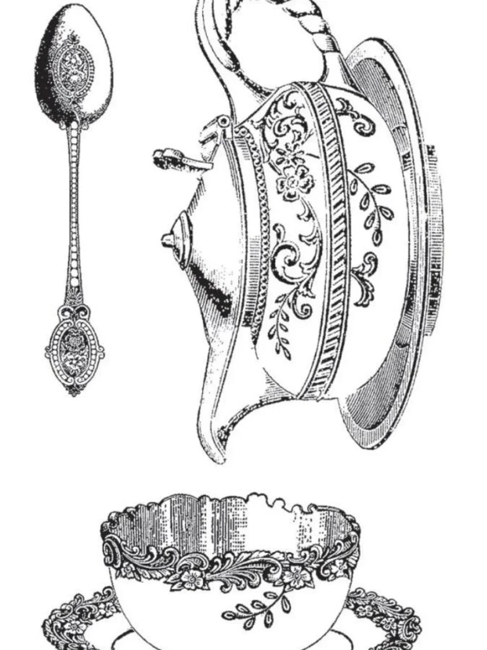 Share Tea Party Set Cup Saucer Pot Spoon Graphic 45 Cling Rubber Stamp